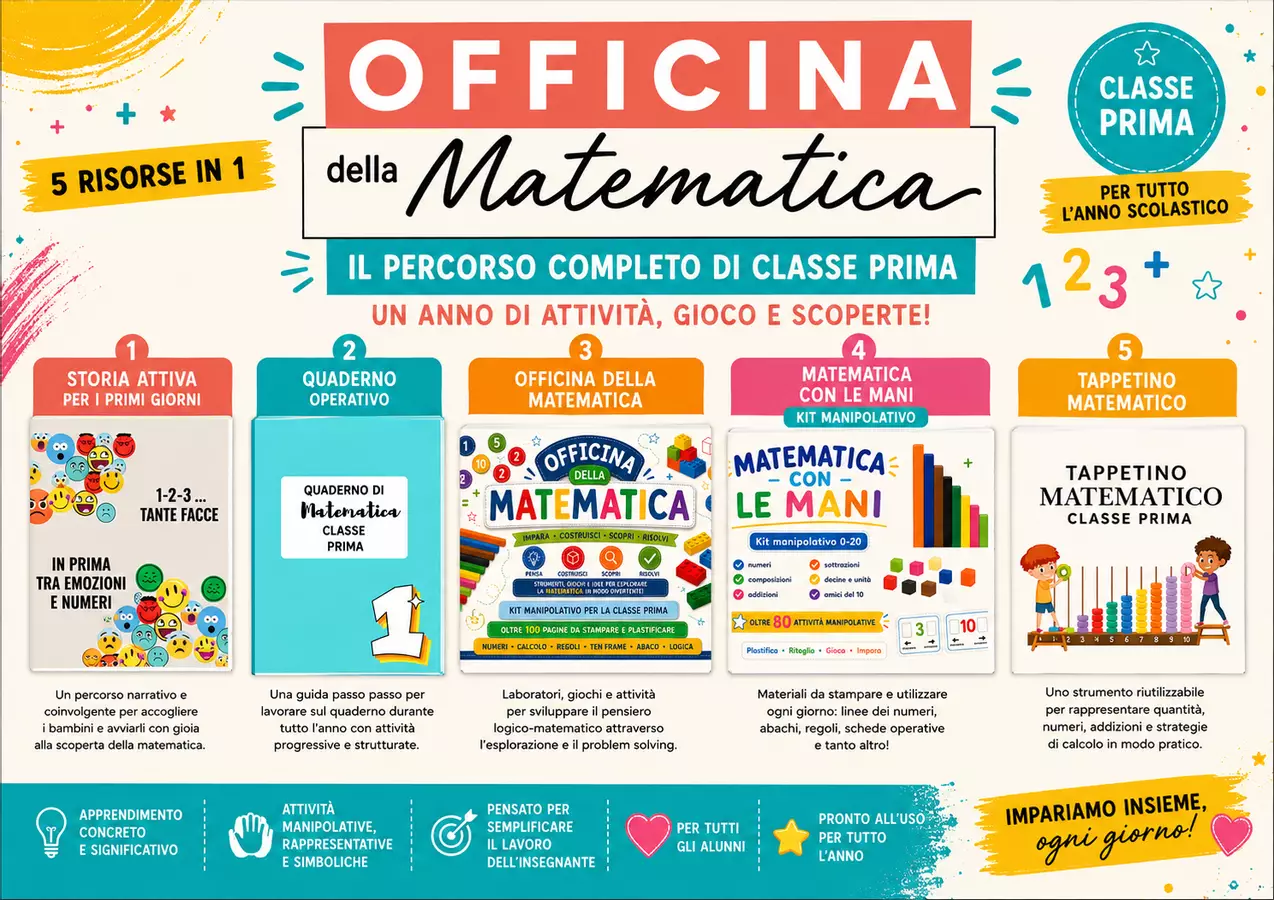 MATEMATICA PER TUTTO L'ANNO - CLASSE PRIMA Materiale di supporto/inclusione - MATEMATICA PER TUTTO L'ANNO - CLASSE PRIMA - Officina - didattica - Pagina di copertina