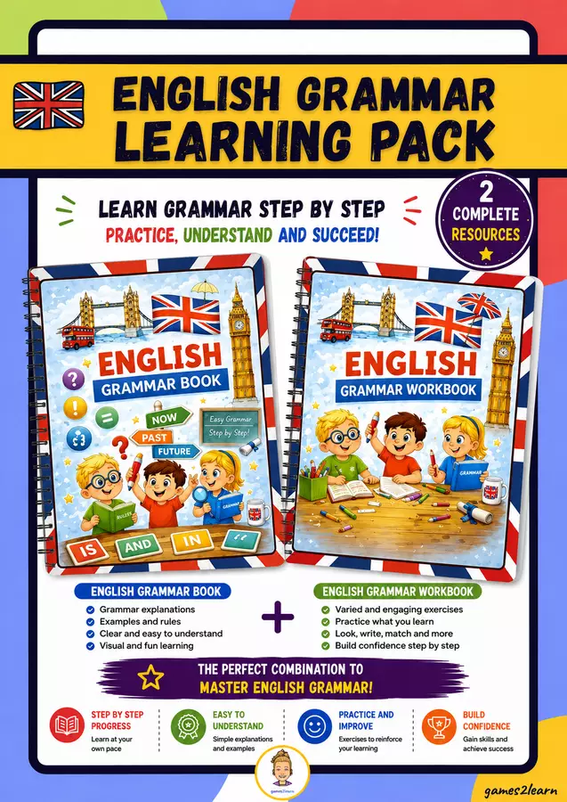 English Grammar Learning Pack: English Grammar Book + English Grammar Workbook Esercizi - English Grammar Learning Pack: English Grammar Book + English Grammar Workbook - games2learn - Pagina di copertina
