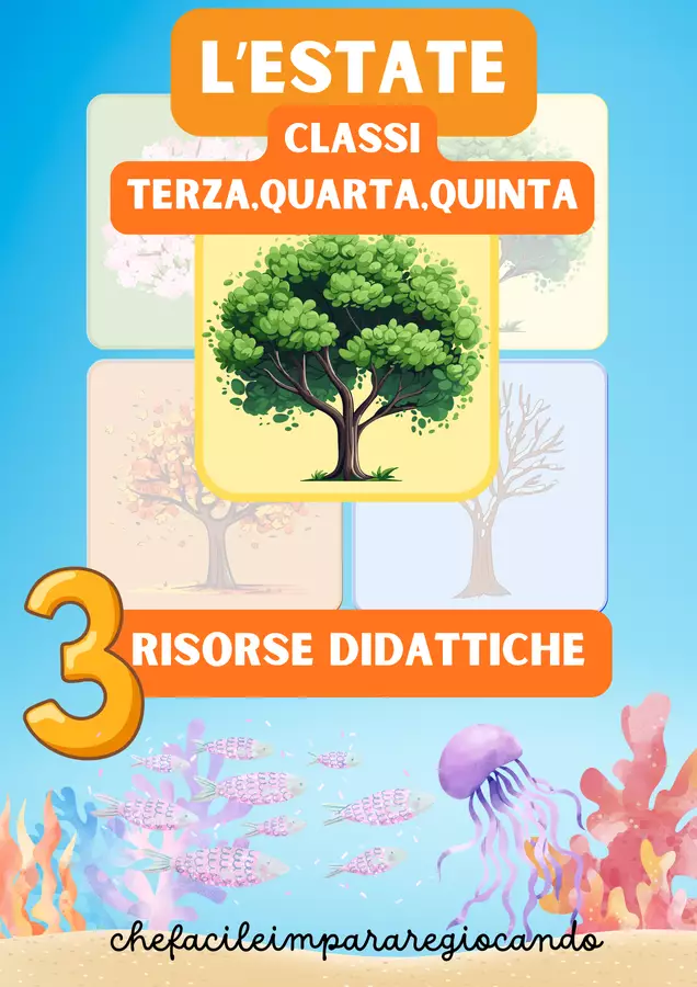 ESTATE: LA DESCRIZIONE, IL TESTO POETICO, GLI INDOVINELLI Esercizi - ESTATE: LA DESCRIZIONE, IL TESTO POETICO, GLI INDOVINELLI - chefacileimpararegiocando - Pagina di copertina