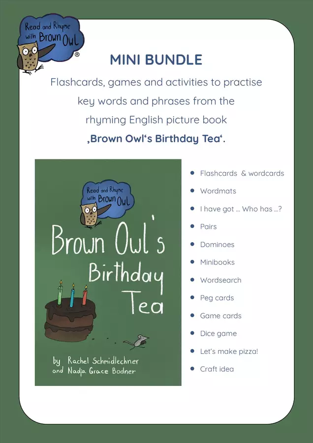 Brown Owl's Birthday Tea - MINI BUNDLE OF GAMES & ACTIVITIES Esercizi - Brown Owl's Birthday Tea - MINI BUNDLE OF GAMES & ACTIVITIES - Read and Rhyme with Brown Owl - Pagina di copertina