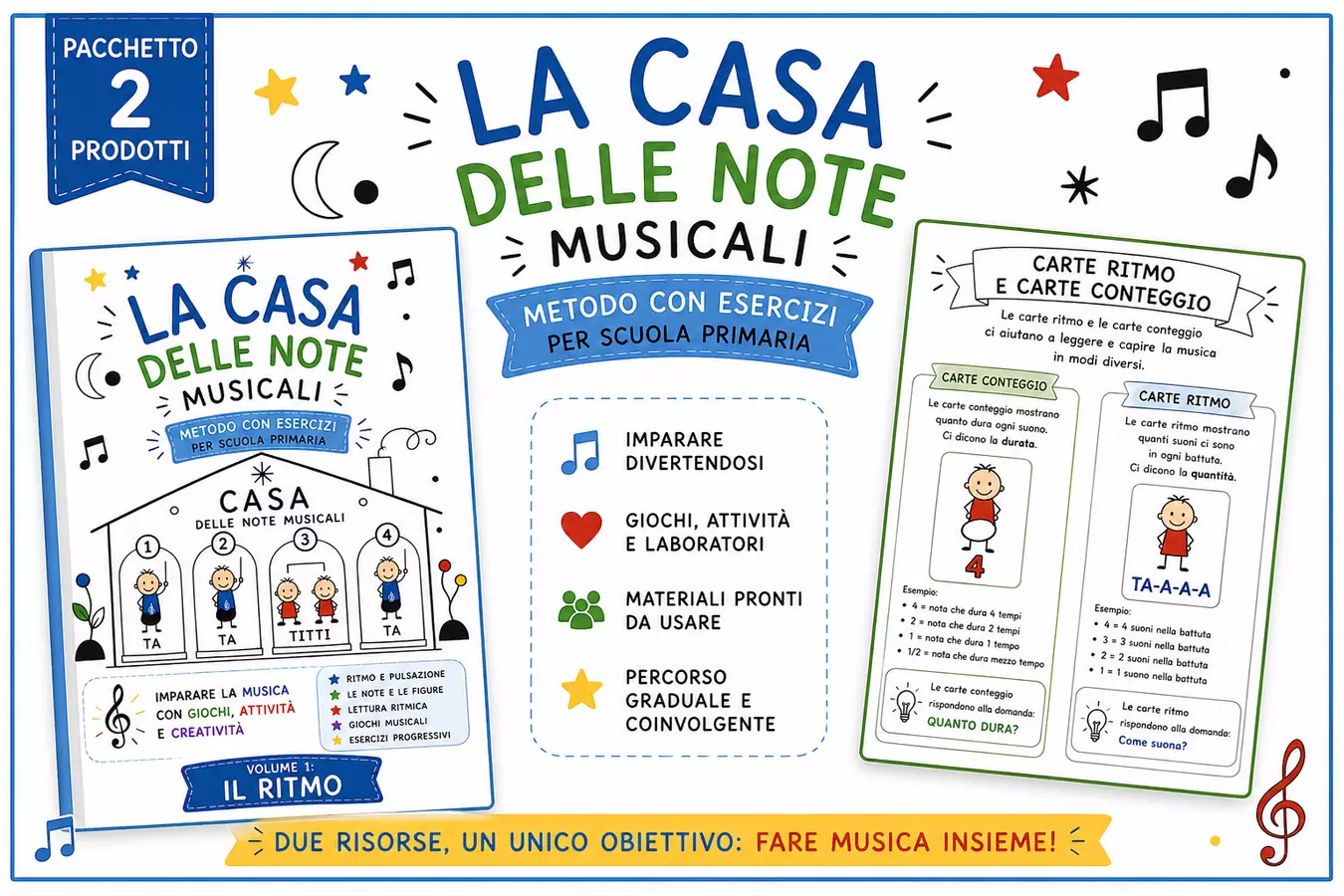 PACCHETTO: Musica Metodo e esercizi + Carte del ritmo Materiale interattivo - PACCHETTO: Musica Metodo e esercizi + Carte del ritmo - Officina - didattica - Pagina di copertina