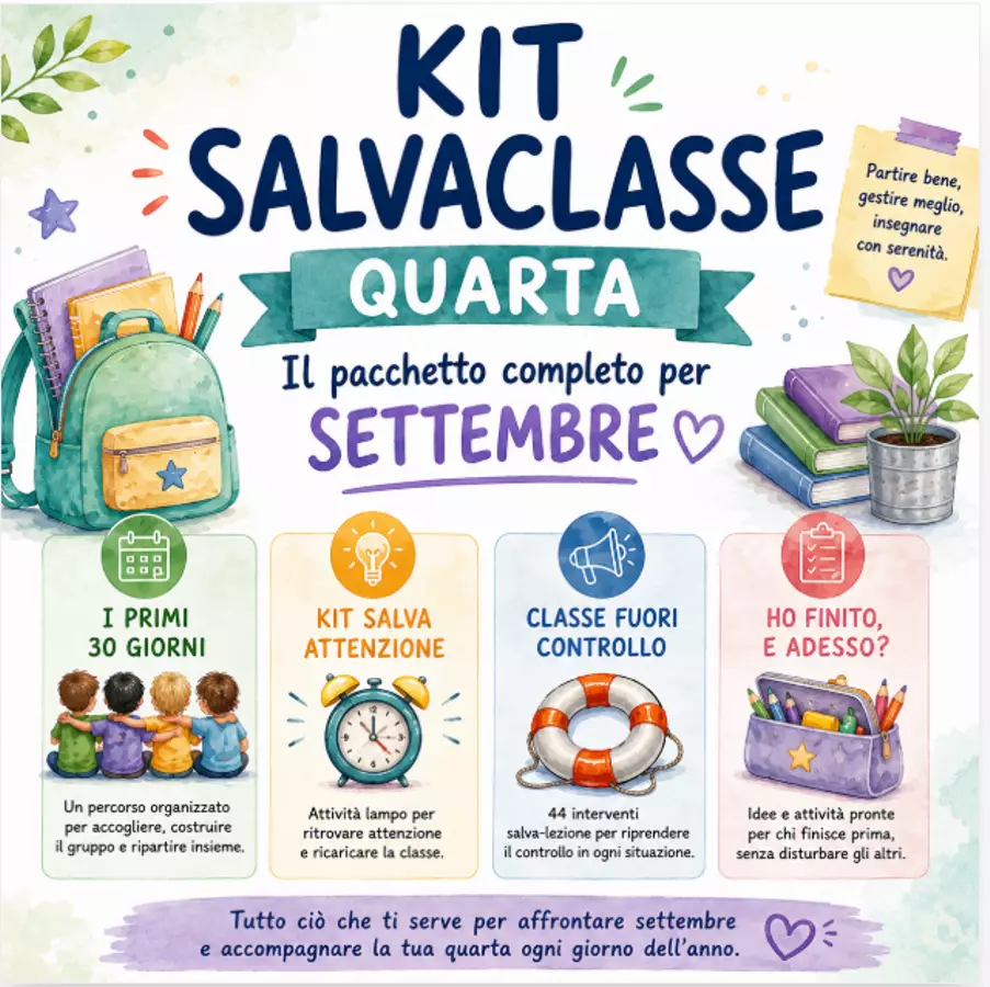 Kit salvaclasse quarta- Il pacchetto completo per settembre Materiale di supporto/inclusione - Kit salvaclasse quarta- Il pacchetto completo per settembre - Maestra Nicoletta - Pagina di copertina