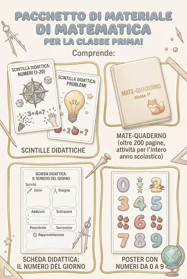 Pacchetto di materiali di matematica - classe prima Esercizi - Pacchetto di materiali di matematica - classe prima - _maestrafederica_ - Pagina di copertina