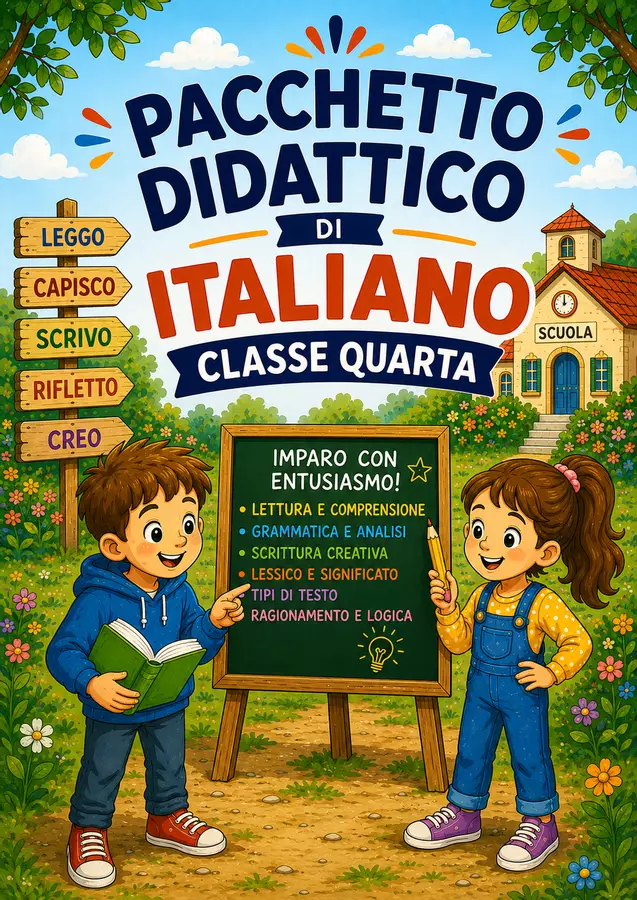 Pacchetto didattico di italiano per la classe quarta Esercizi - Pacchetto didattico di italiano per la classe quarta - MilleLibriPerBambini - Pagina di copertina