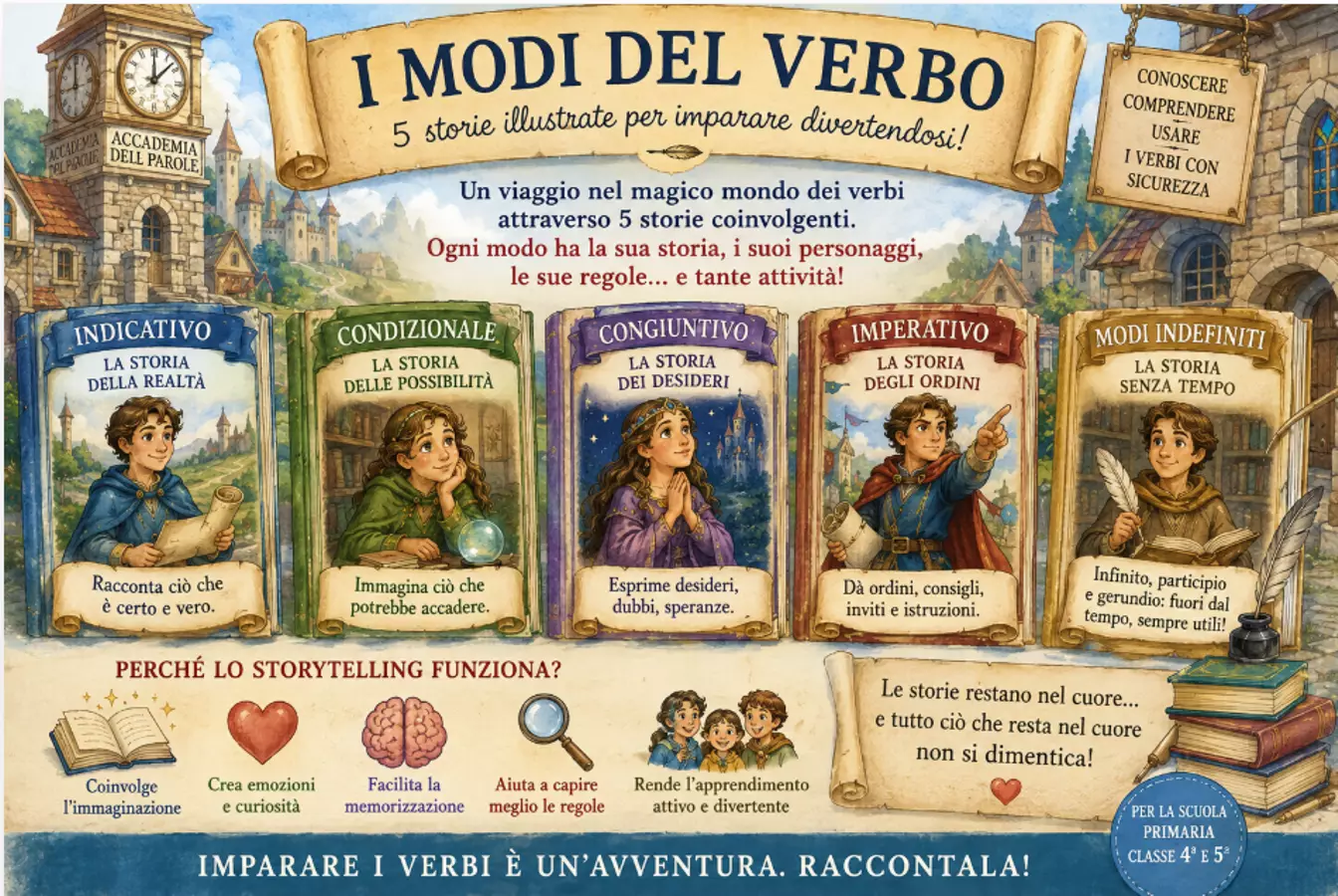 Raccolta di materiali " I Modi del verbo" Materiale di supporto/inclusione - Raccolta di materiali " I Modi del verbo" - Maestra Nicoletta - Pagina di copertina