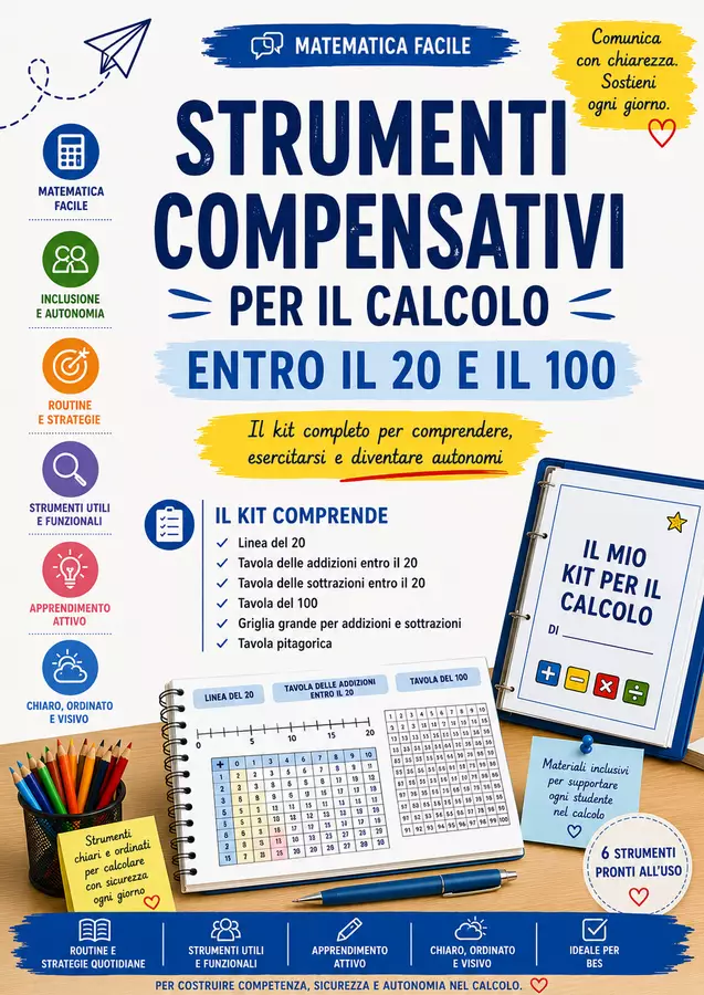 Matematica, strumenti compensativi. Alta leggibilità. BES DSA. Esercizi - Matematica, strumenti compensativi. Alta leggibilità. BES DSA. - Kit Inclusione - Pagina di copertina