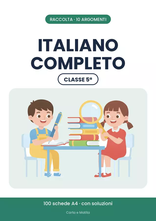 📚 Italiano classe quinta: il programma con 100 schede Esercizi - 📚 Italiano classe quinta: il programma con 100 schede - Carta e Matita - Pagina di copertina
