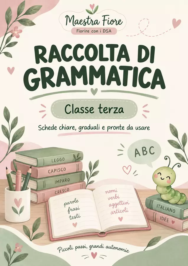 Raccolta di materiali grammatica e comprensione del testo Materiale di supporto/inclusione - Raccolta di materiali grammatica e comprensione del testo - Maestra Fiore - Fiorire con i DSA - Pagina di copertina