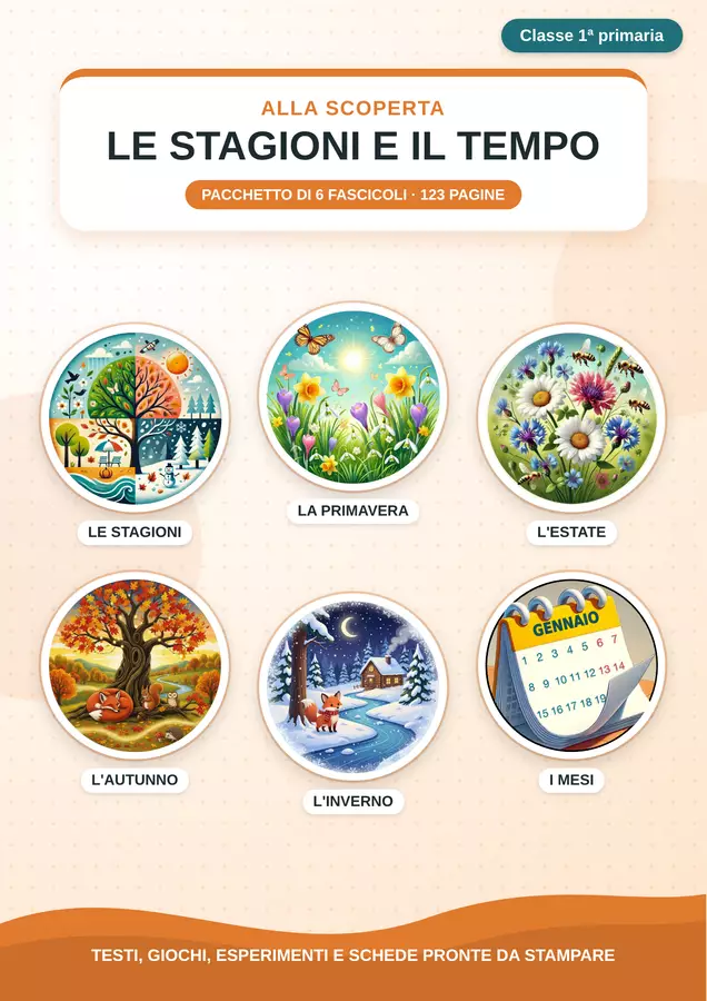 Pacchetto Le stagioni e il tempo – In stampato maiuscolo per la classe 1ª Esercizi - Pacchetto Le stagioni e il tempo – In stampato maiuscolo per la classe 1ª - Idee Didattiche Scandinave - Pagina di copertina