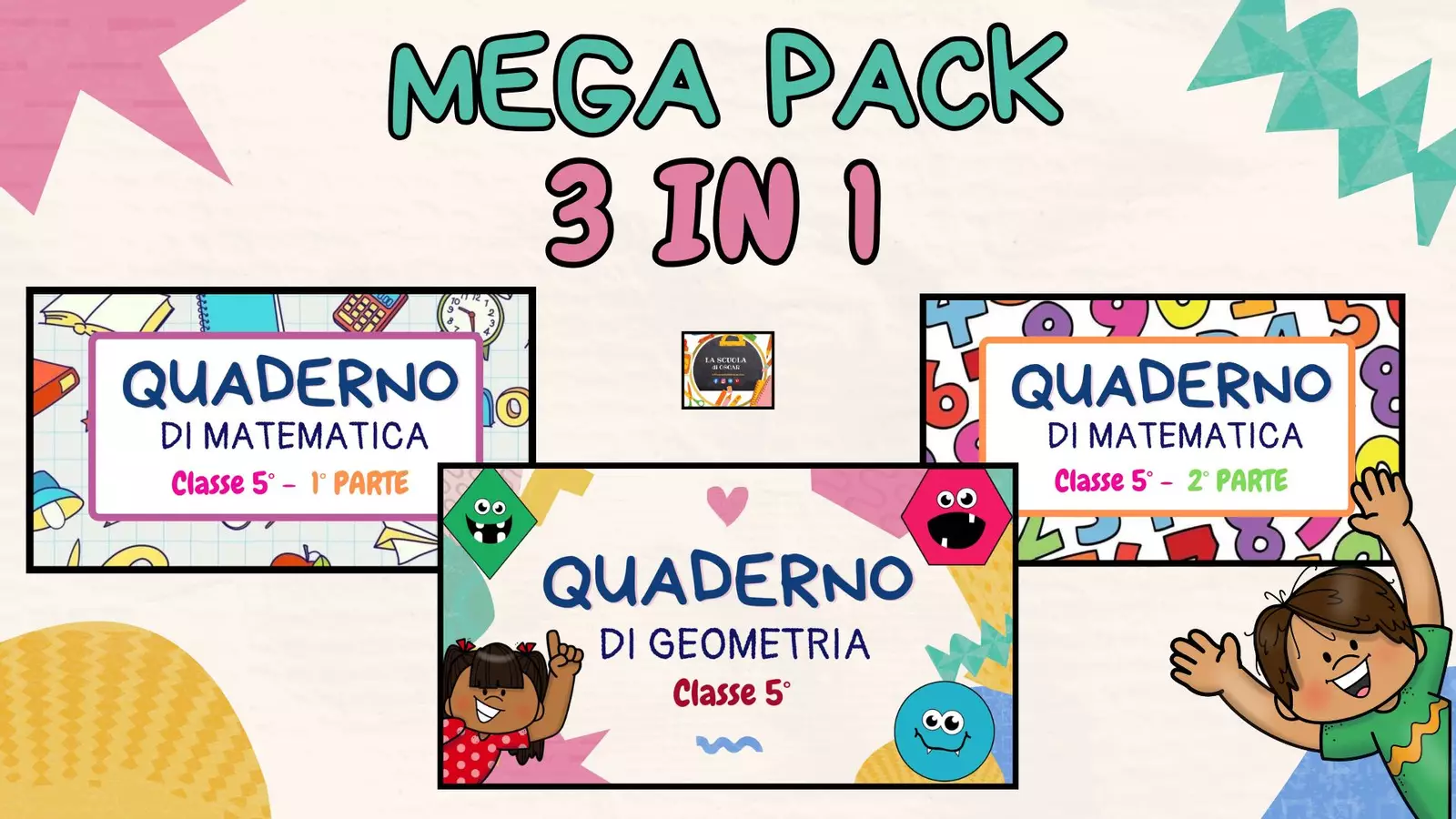 Mega Pack Quaderni di Matematica V + Geometria V Esercizi - Mega Pack Quaderni di Matematica V + Geometria V - La scuola di Oscar - Pagina di copertina