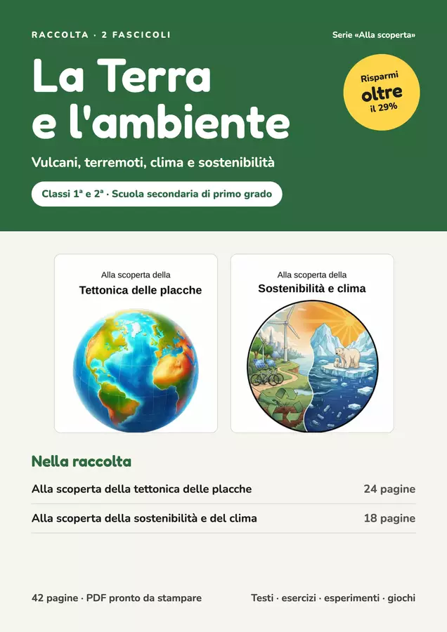 La Terra e l'ambiente – Raccolta: tettonica delle placche, clima e sostenibilità (1ª-2ª media) Esercizi - La Terra e l'ambiente – Raccolta: tettonica delle placche, clima e sostenibilità (1ª-2ª media) - Idee Didattiche Scandinave - Pagina di copertina