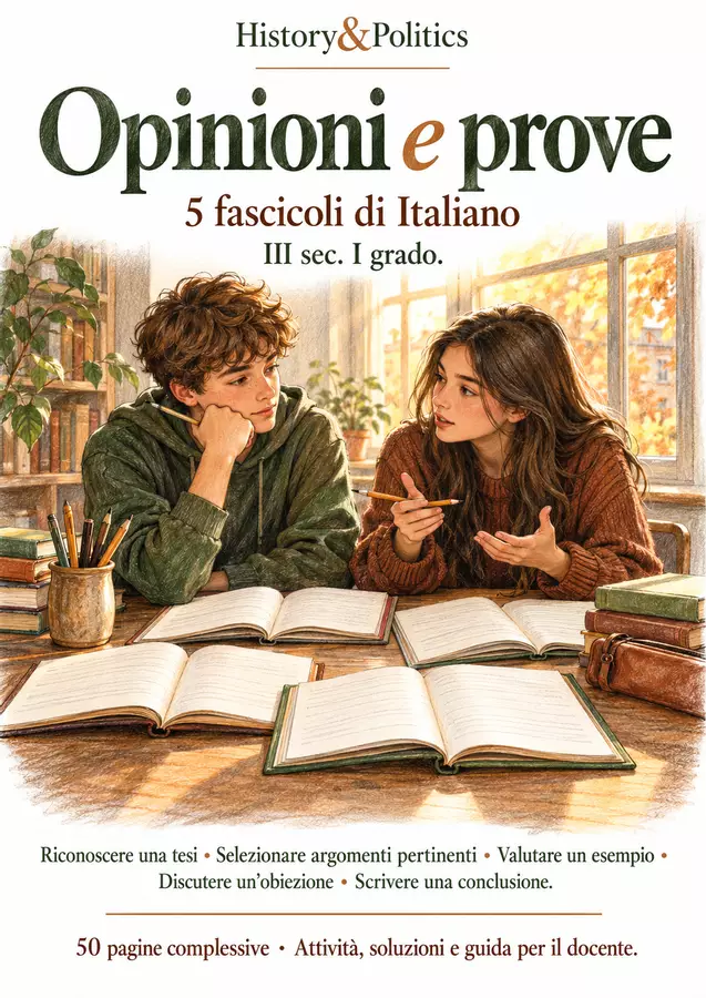 Opinioni e prove – 5 fascicoli di Italiano, III sec. I grado Esercizi - Opinioni e prove – 5 fascicoli di Italiano, III sec. I grado - History&Politics - Pagina di copertina