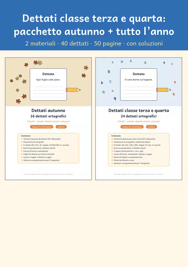 Dettati classe terza e quarta: pacchetto autunno + tutto l'anno Esercizi - Dettati classe terza e quarta: pacchetto autunno + tutto l'anno - Chiaro e Corretto - Pagina di copertina