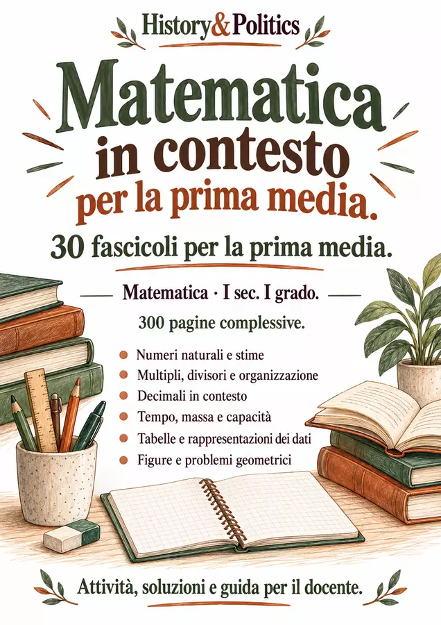 Matematica in contesto per la prima media – 30 fascicoli di matematica, prima media Esercizi - Matematica in contesto per la prima media – 30 fascicoli di matematica, prima media - History&Politics - Pagina di copertina