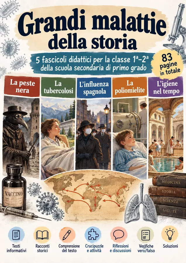 Le grandi malattie della storia – 5 fascicoli per la 1ª e 2ª media | 83 pagine Esercizi - Le grandi malattie della storia – 5 fascicoli per la 1ª e 2ª media | 83 pagine - Idee Didattiche Scandinave - Pagina di copertina