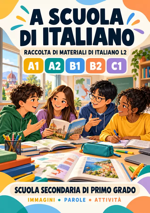 A scuola di italiano- italiano L2- Livelli A1-A2-B1-B2-C1 Scuola Secondaria di I grado Esercizi - A scuola di italiano- italiano L2- Livelli A1-A2-B1-B2-C1 Scuola Secondaria di I grado - Prof. Luisa - Pagina di copertina