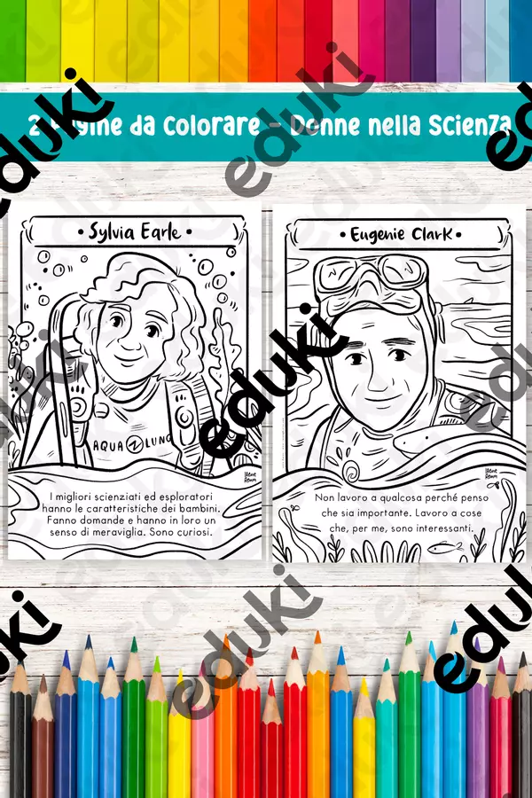 Stampa e colora: due pagine da colorare Sylvia Earle e Eugenie Clark, donne nella biologia Materiale per pittura e bricolage - Stampa e colora: due pagine da colorare Sylvia Earle e Eugenie Clark, donne nella biologia - Ireneagh - Pagina di copertina