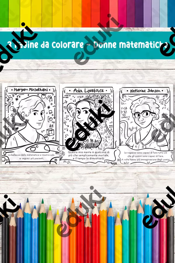 Colora e divertiti: donne nella matematica, 3 pagine da colorare, Maryam Mirzakani, Ada Lovelace, Katherine Johnson Materiale per pittura e bricolage - Colora e divertiti: donne nella matematica, 3 pagine da colorare, Maryam Mirzakani, Ada Lovelace, Katherine Johnson - Ireneagh - Pagina di copertina