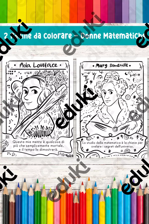Donne nella matematica | Set di pagine da colorare di Mary Somerville e Ada Lovelace per bambini della scuola primaria Materiale per pittura e bricolage - Donne nella matematica | Set di pagine da colorare di Mary Somerville e Ada Lovelace per bambini della scuola primaria - Ireneagh - Pagina di copertina