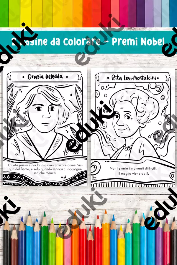 Geni Nobel dell'Italia: Coloriamo le Storie di Grazia Deledda e Rita Levi-Montalcini Materiale per pittura e bricolage - Geni Nobel dell'Italia: Coloriamo le Storie di Grazia Deledda e Rita Levi-Montalcini - Ireneagh - Pagina di copertina