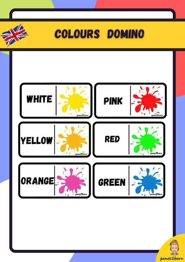 Domino colours in english Materiale di supporto/inclusione - Domino colours in english - games2learn - Pagina di copertina
