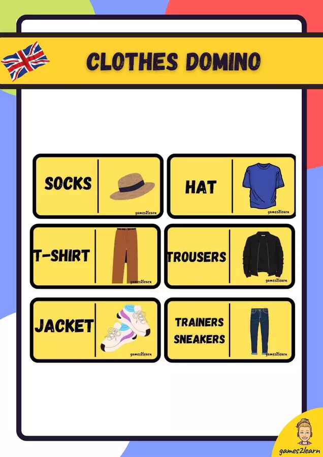 domino clothes in inglish Materiale di supporto/inclusione - domino clothes in inglish - games2learn - Pagina di copertina