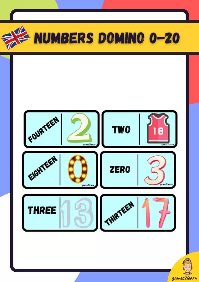 domino numbers 0-20 in english Materiale di supporto/inclusione - domino numbers 0-20 in english - games2learn - Pagina di copertina