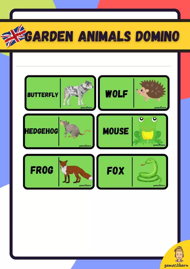 domino garden animals in english Materiale di supporto/inclusione - domino garden animals in english - games2learn - Pagina di copertina