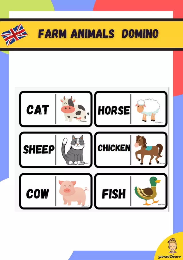 domino farm animals in english Materiale di supporto/inclusione - domino farm animals in english - games2learn - Pagina di copertina