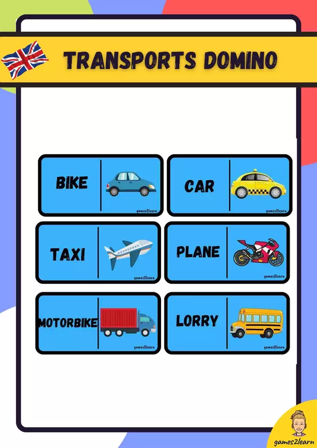 domino transports in english Materiale di supporto/inclusione - domino transports in english - games2learn - Pagina di copertina