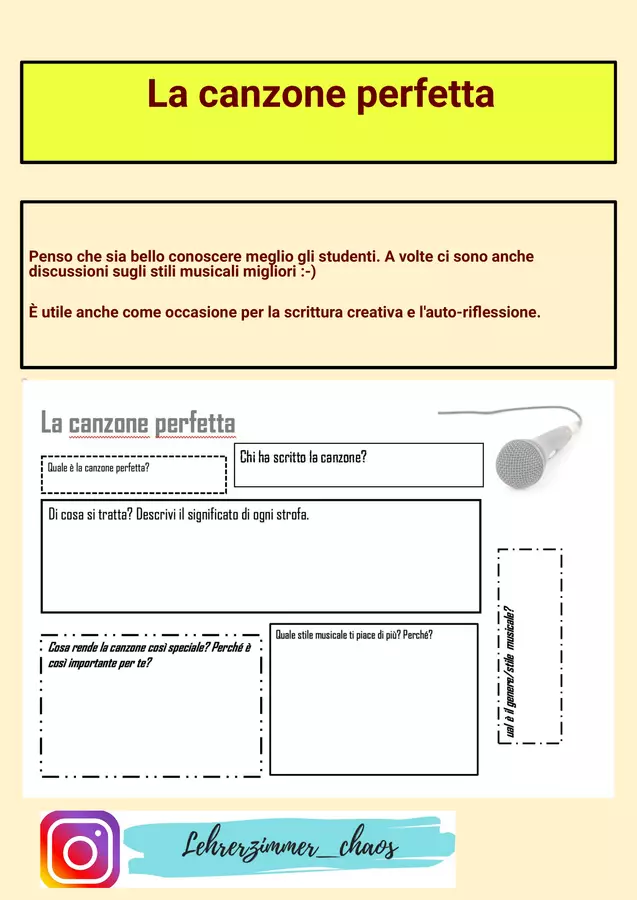 La canzone perfetta | analisi | canzone preferita Esercizi - La canzone perfetta | analisi | canzone preferita - Lehrerzimmer_chaos - Pagina di copertina