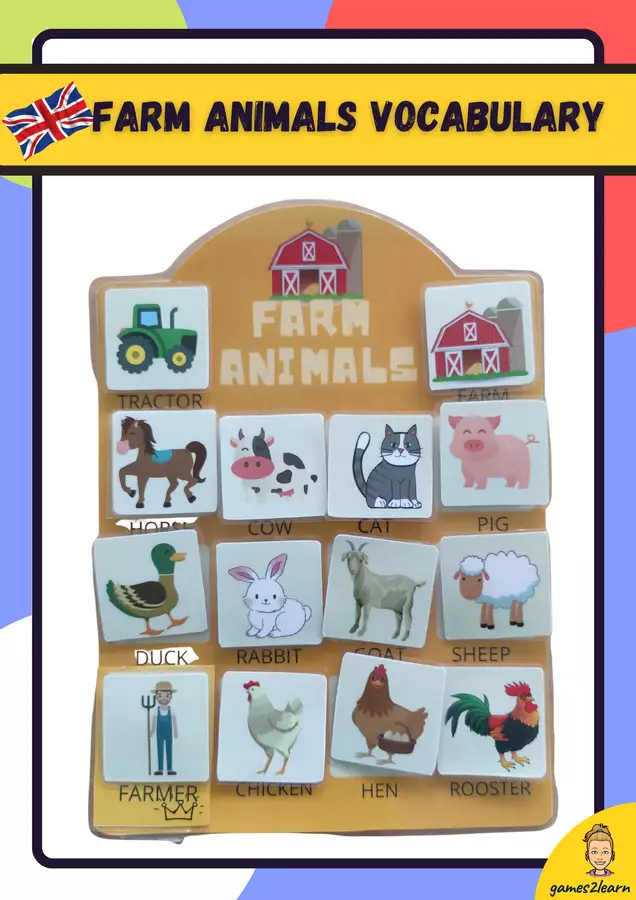 Farm animals vocabulary activity in english Materiale di supporto/inclusione - Farm animals vocabulary activity in english - games2learn - Pagina di copertina