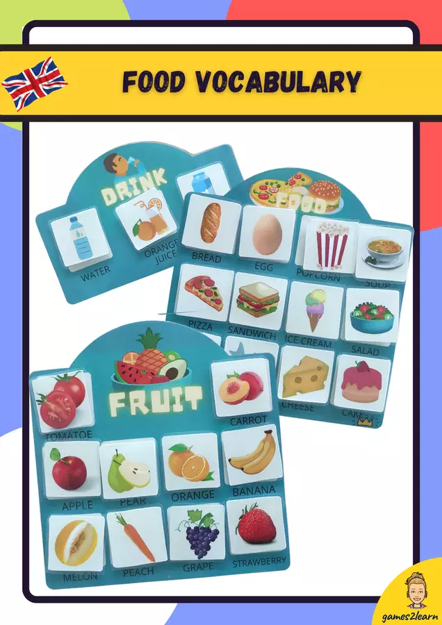 Food vocabulary activity Materiale di supporto/inclusione - Food vocabulary activity - games2learn - Pagina di copertina