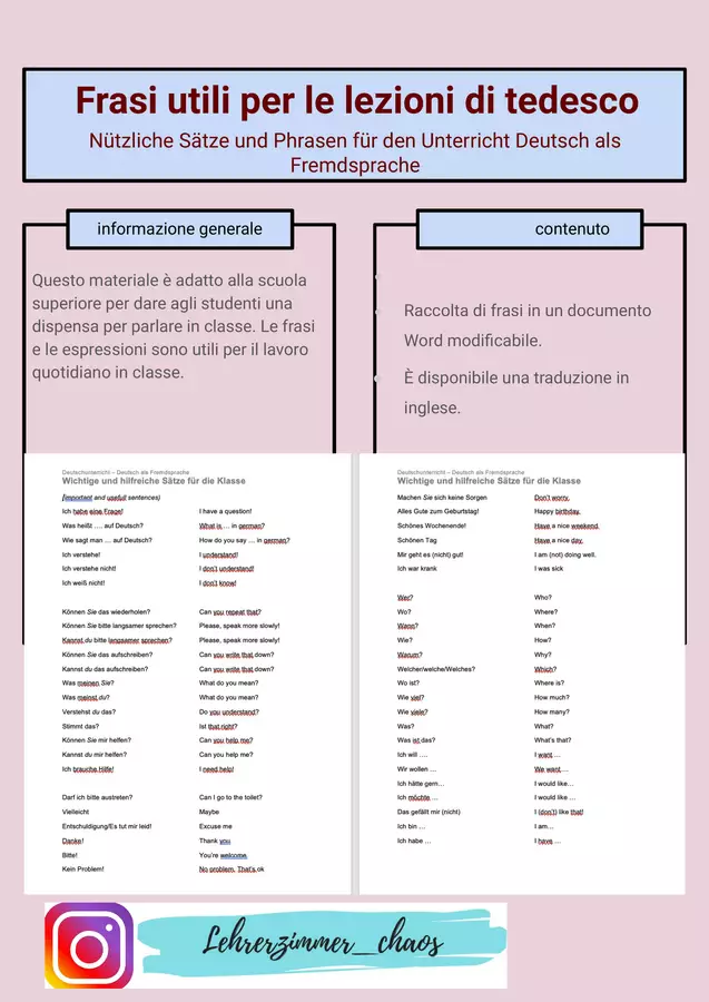 Frasi utili per le lezioni di tedesco Altro tipo di materiale - Frasi utili per le lezioni di tedesco - Lehrerzimmer_chaos - Pagina di copertina