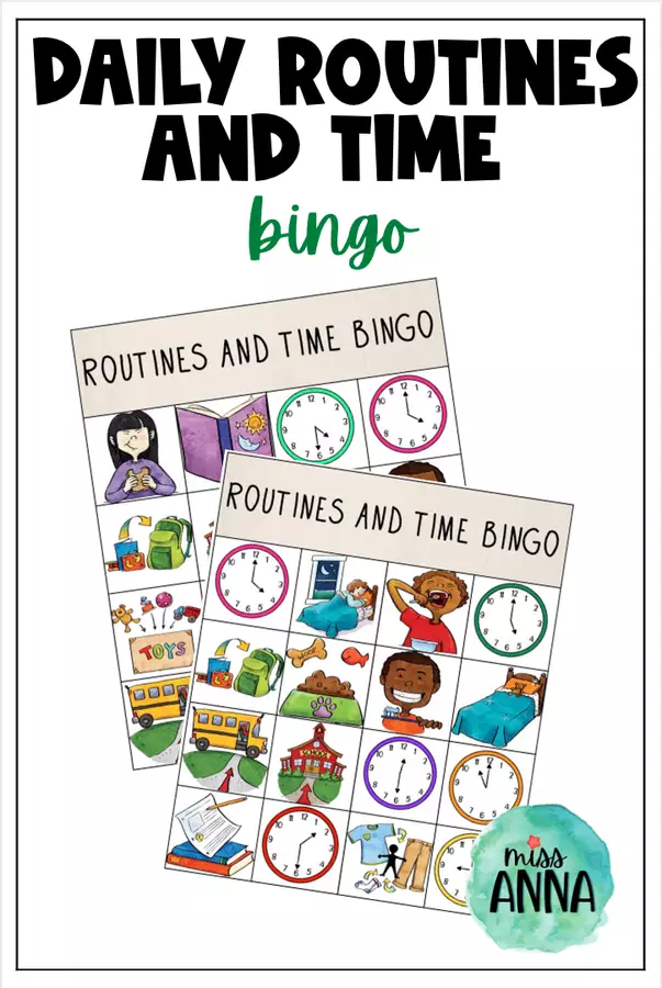 Daily Routines and Time BINGO Materiale di supporto/inclusione - Daily Routines and Time BINGO - MissAnna - Pagina di copertina