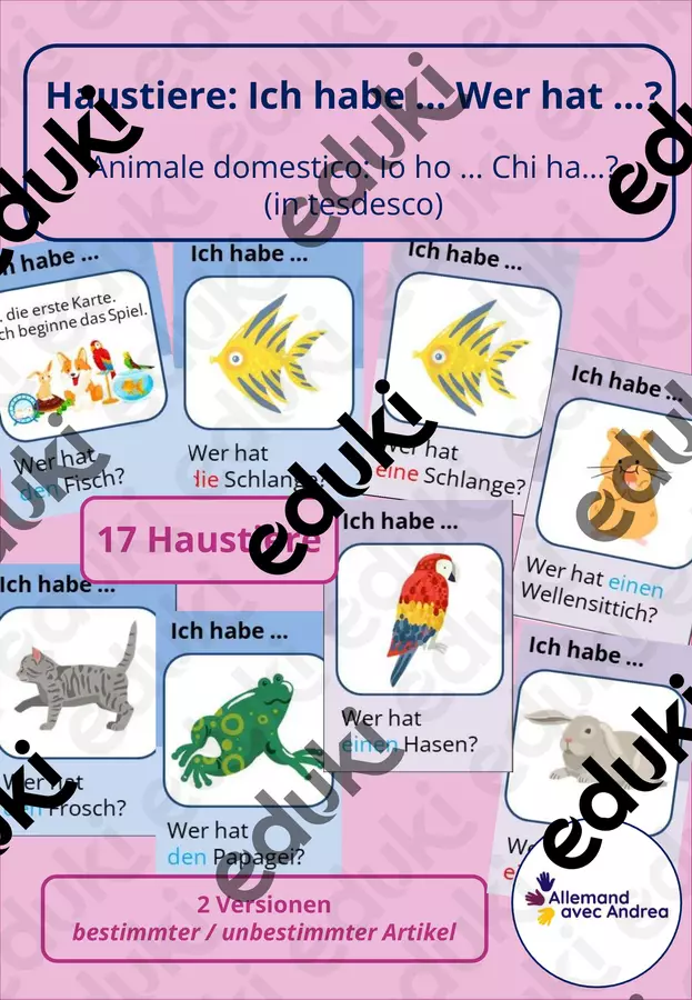 Tedesco - animale domestico : Ich habe ... - Wer hat... ? Tedesco - animale domestico : Ich habe ... - Wer hat... ? - Tedesco con Andrea - Pagina di copertina