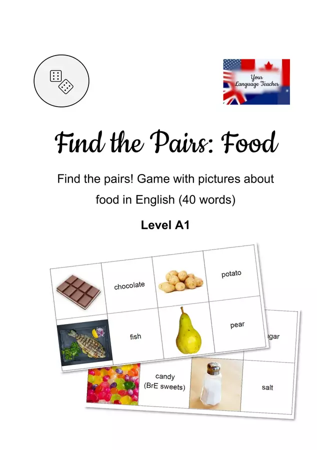 Accopia le carte cibo Inglese - Food English - A1 Flashcard - Accopia le carte cibo Inglese - Food English - A1 - your language teacher - Pagina di copertina