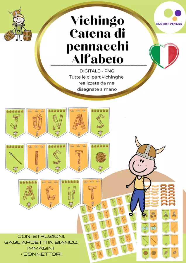 Pennant Chain Viking Alphabet | con vichinghi disegnati a mano | Cliparts Materiale per pittura e bricolage - Pennant Chain Viking Alphabet | con vichinghi disegnati a mano | Cliparts - Lernfitness - Pagina di copertina
