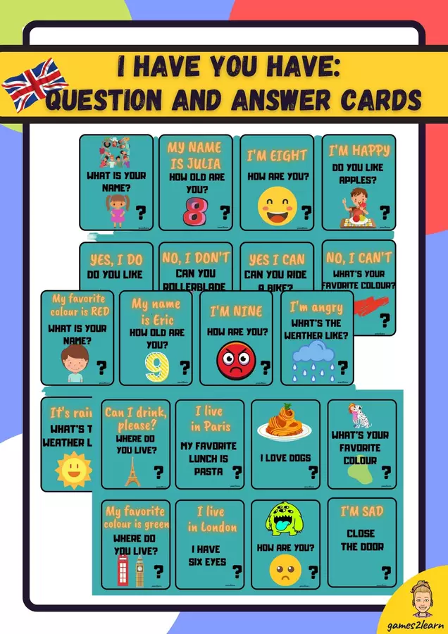 Basic questions cards I have you have Materiale di supporto/inclusione - Basic questions cards I have you have - games2learn - Pagina di copertina
