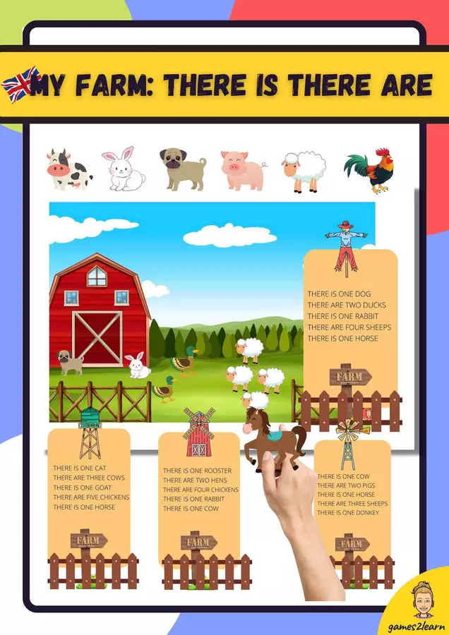 Farm animals there is there are Materiale di supporto/inclusione - Farm animals there is there are - games2learn - Pagina di copertina