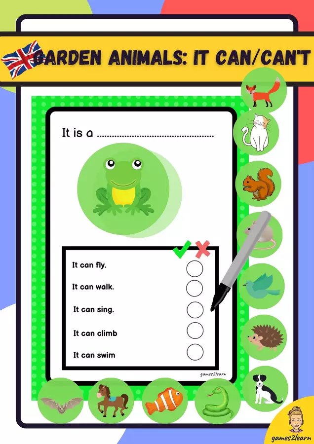 Garden animals It can, it can't Esercizi - Garden animals It can, it can't - games2learn - Pagina di copertina