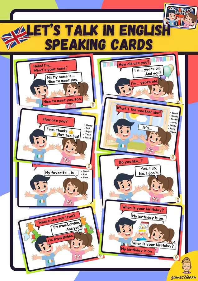Let's talk in english. Speaking cards Flashcard - Let's talk in english. Speaking cards - games2learn - Pagina di copertina