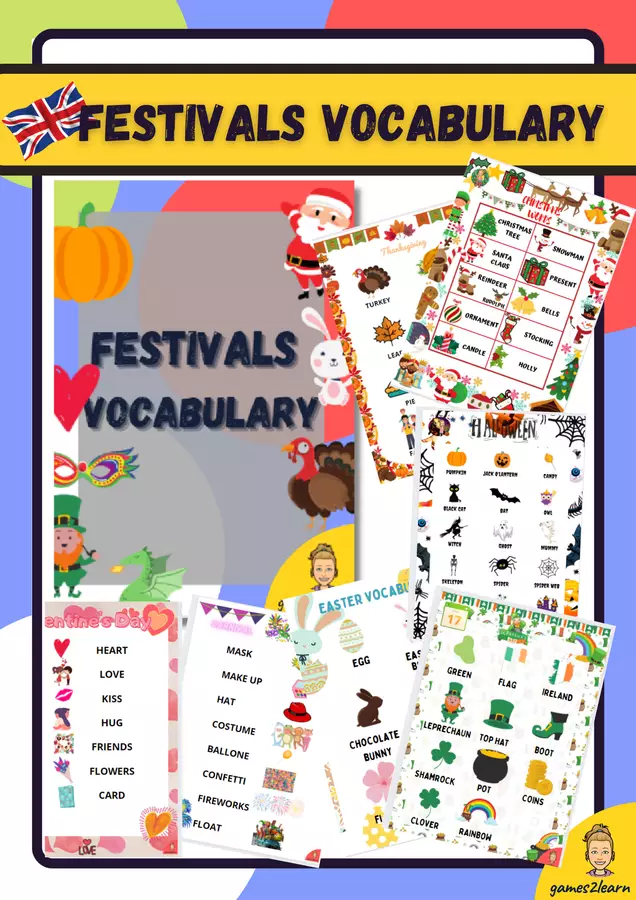 Festivals vocabulary in english Flashcard - Festivals vocabulary in english - games2learn - Pagina di copertina