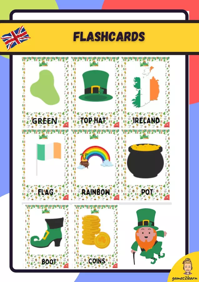 San patrick's day Flashcards Flashcard - San patrick's day Flashcards - games2learn - Pagina di copertina