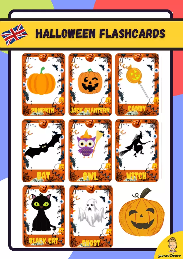 Halloween Flashcards in English Flashcard - Halloween Flashcards in English - games2learn - Pagina di copertina