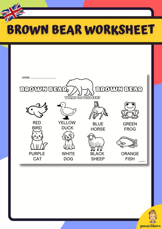 Brown bear scheda da colorare Esercizi - Brown bear scheda da colorare - games2learn - Pagina di copertina