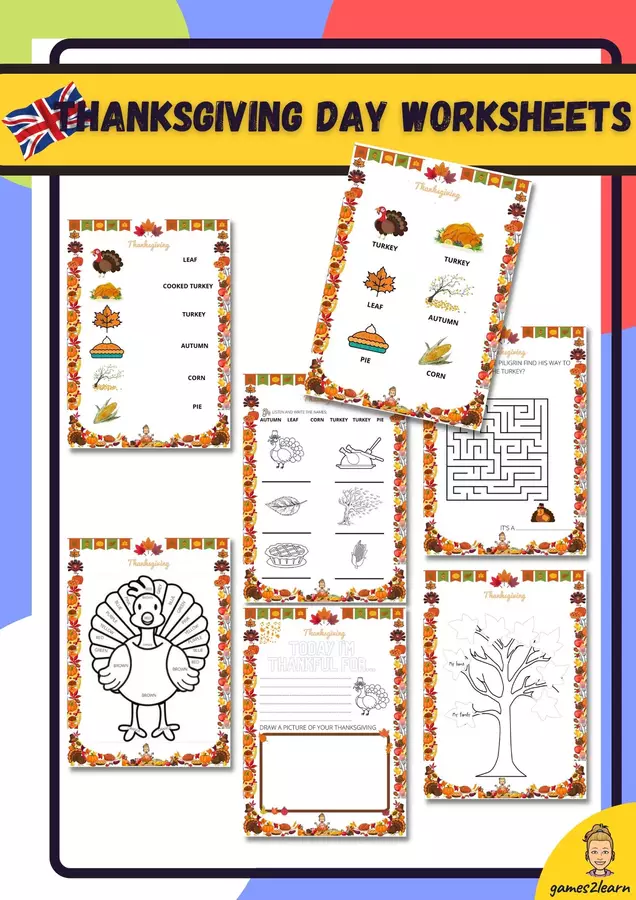 Thanksgiving: Foglio di lavoro del Giorno del Ringraziamento Esercizi - Thanksgiving: Foglio di lavoro del Giorno del Ringraziamento - games2learn - Pagina di copertina