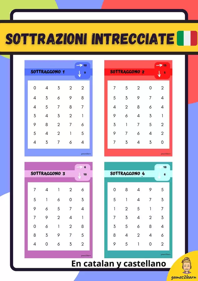 Sottrazioni intrecciate Esercizi - Sottrazioni intrecciate - games2learn - Materiali e giochi per l'autunno, Halloween e Natale - Pagina di copertina