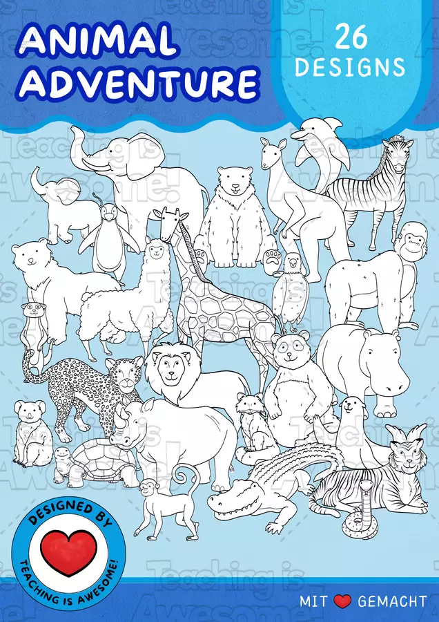 Avventura animale | 26 clipart animali | B&N Clipart / Immagini originali - Avventura animale | 26 clipart animali | B&N - Teaching is Awesome! - Pagina di copertina