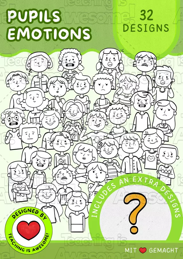 Emozioni Degli Alunni | 32 Alunni Clipart | B&N Clipart / Immagini originali - Emozioni Degli Alunni | 32 Alunni Clipart | B&N - Teaching is Awesome! - Pagina di copertina
